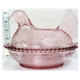Vintage inspired pink 7in hen on nest