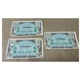 3 1940s Japanese 10 Yen Military Banknotes