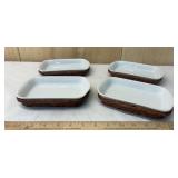 4 Casserole Dishes w/ Woven Wicker Holders