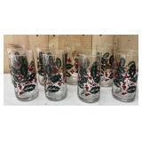 8 Indiana Glass Holly Berries Christmas Glasses