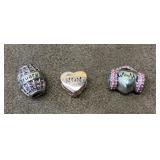 3 Unmarked Charms- February, Heart, Music