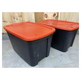 2 Black Storage Containers w/ Red Lids