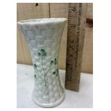 Belleek Basket Weave Shamrock Vase Ireland