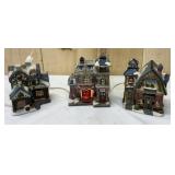 3 Lighted Christmas Village Buildings