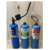 3 Propane Tanks & Torch Head- All have some in it