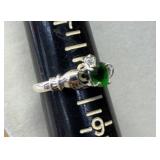 Sterling Silver Claddagh Ring w/ Green Heart Shape