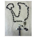 Black Beaded Rosary Stamped France