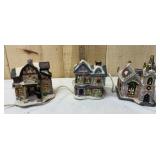 3 Lighted Christmas Village Buildings