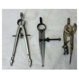 3 Drafting Compasses- Craftsman, Vemco