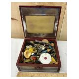 Button Collection in Heart Themed Box