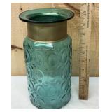 Teal Textured Glass Vase