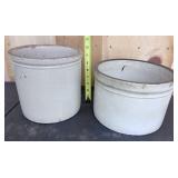 2 Stoneware Crocks- Cracks in Sides