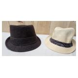 2 Fedora Style Hats white and brown
