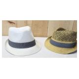 2 Fedora Vintage Hats white/tan grey bands