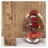 Lucite Acrylic Egg Dried Red/Orange Flowers