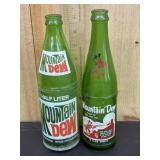 2 Green Glass Mountain Dew Bottles