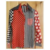 Mens Red White Black Long Sleeve Retro Shirt