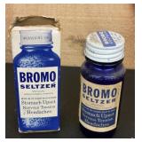 Bromo Seltzer Blue Glass Jar w/ Box