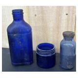 3 Blue Glass Bottles