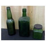 3 Green Glass Bottles