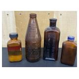 4 Brown Glass Bottles