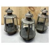 3 Copper Lanterns w/ Glass Sides