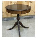 Round Pedestal Table w/ Brass Covered Feet- 1 Miss