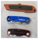 3 Utility Knives- Kobalt, Tekton, HDX
