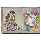 2- 1973 Owl Lithograph Prints by K. Chin
