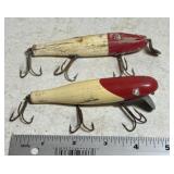 2 Red & White Wooden Fishing Lures