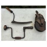 Vintage Sickle, Drill, Pulley