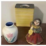 Ceramic Vase w/ Tulip, Candle Holder & Tin