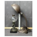 ANTIQUE CHERUB OIL LAMP & GOOSENECK DESK LAMP