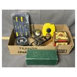 PLANER, STAMP SET, TIN, TAPE MEASURE
