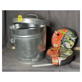 NEW 6GAL. GALVANIZED PAIL W/ LID & SOAKER HOSE