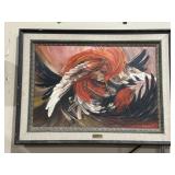SIGNED "PELEA DE GALLOS" ROOSTER FRAMED ART
