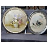 ANTIQUE HUMMINGBIRD LITHO & FLOWERS ON BOARD