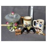 PORCELAIN MUGS, SALT & PEPPER SHAKERS, CANDY DISH