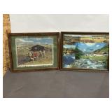 2 FRAMED PICTURES OF FARMS, PHOTO, PRINT