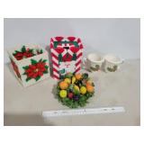 CHRISTMAS NAPKIN BOXES, FRUIT WREATH, CUPS