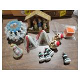 SMALL NATIVITY SET, CANDLE HOLDERS, ORNAMENTS