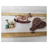 WOODEN CHRISTMAS ORNAMENTS, SNOW SHOES, HORSE
