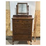ANTIQUE OAK DRESSER W/ SWIVEL MIRROR ON WHEELS