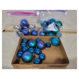 SEVERAL BLUE CHRISTMAS BALL ORNAMENTS