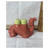 MID-CENTURY RED PLASTIC CAMEL SALT & PEPPER SHAKER