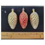 3 VTG. RED & GOLD PINE CONES
