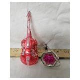 2 VINTAGE GLASS TREE ORNAMENTS, VIOLIN, BALL