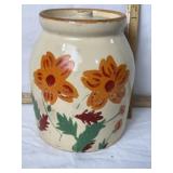ANTIQUE STONEWARE TULIP CROCK W/ LID