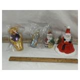3 VINTAGE GLASS BLOWN CHRISTMAS ORNAMENTS & BELL