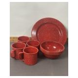 RED ENAMELWARE PIECES